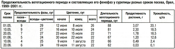 Продолжительность фенофаз у сурепицы